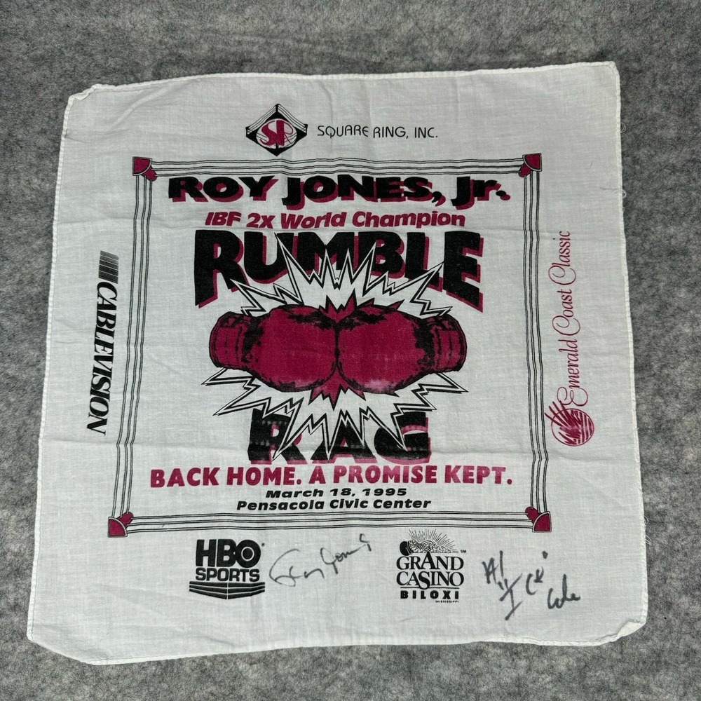 Roy Jones Jr Autographed Rumble Rag signed Promise Kept 1995 Alfred 'Ice' Cole